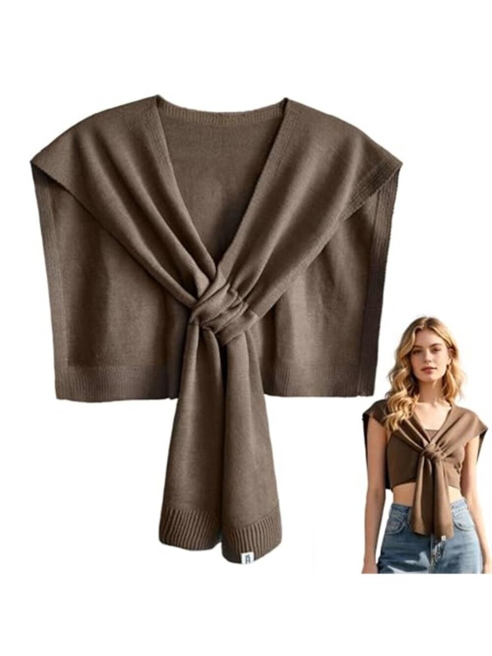 Women's Mocha Brown Knit Shawl Sweater Wrap Lightweight Shoulder Scarf